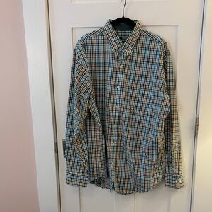 Izod Green/Gold/Navy/Light Blue Plaid Dress Shirt